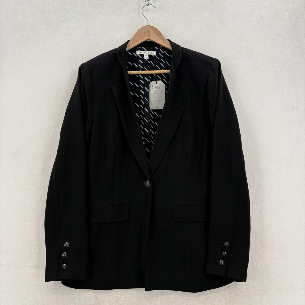 CAbi 717 City Blazer Womens 10 Black One Button Lined Work Jacket Career NWT